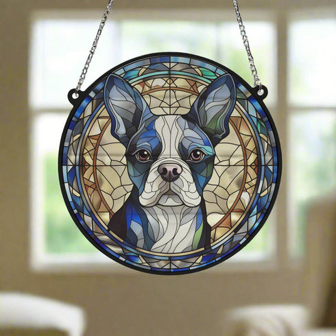 Boston Terrier Stained Glass Effect Suncatcher